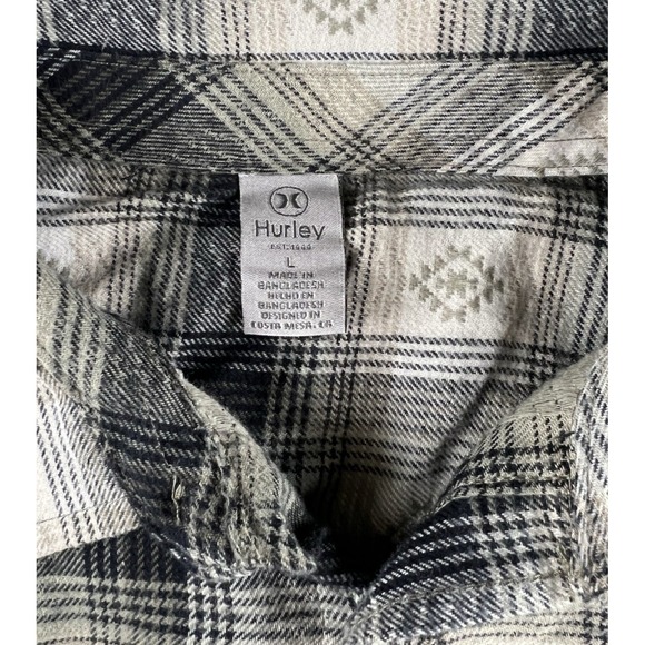 Hurley Men's Flannel Long Sleeve Button Up Shirt Size Large Pockets - Picture 4 of 7